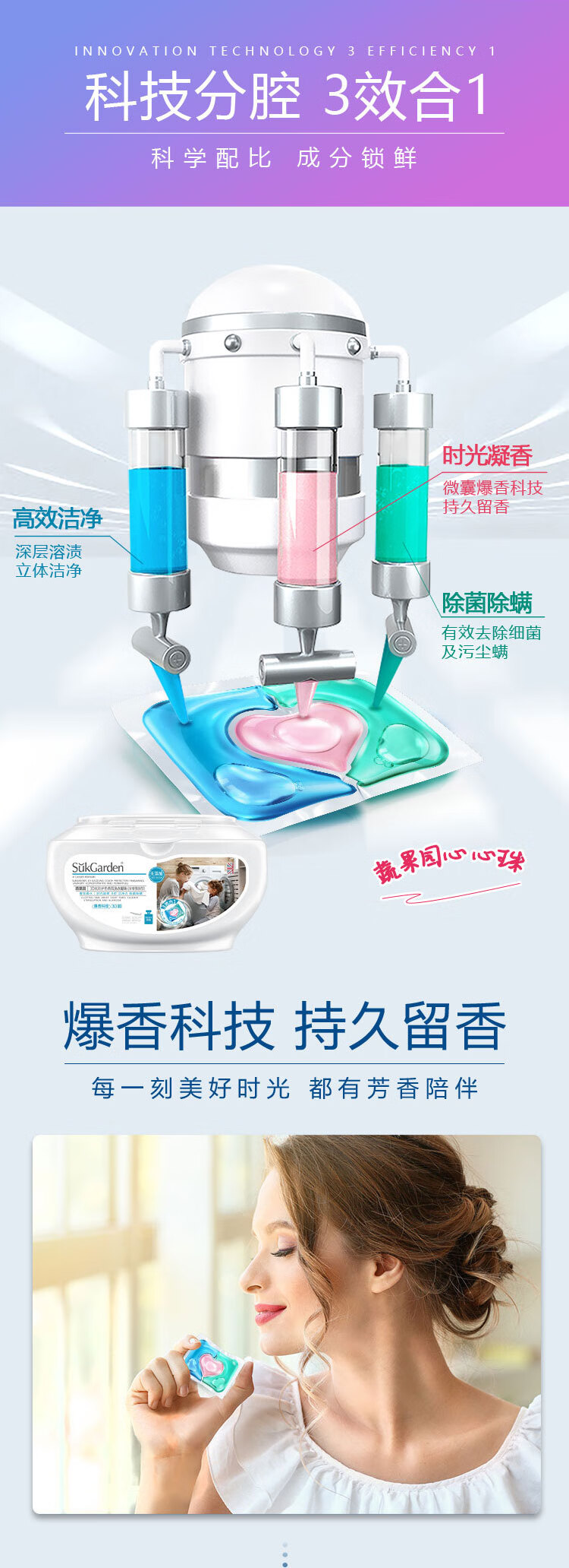 蔬果园（SUKGARDEN）30颗3D凝珠2+1（3D洗衣凝珠浓缩强效*2盒+蓝风铃洗衣凝珠1袋）