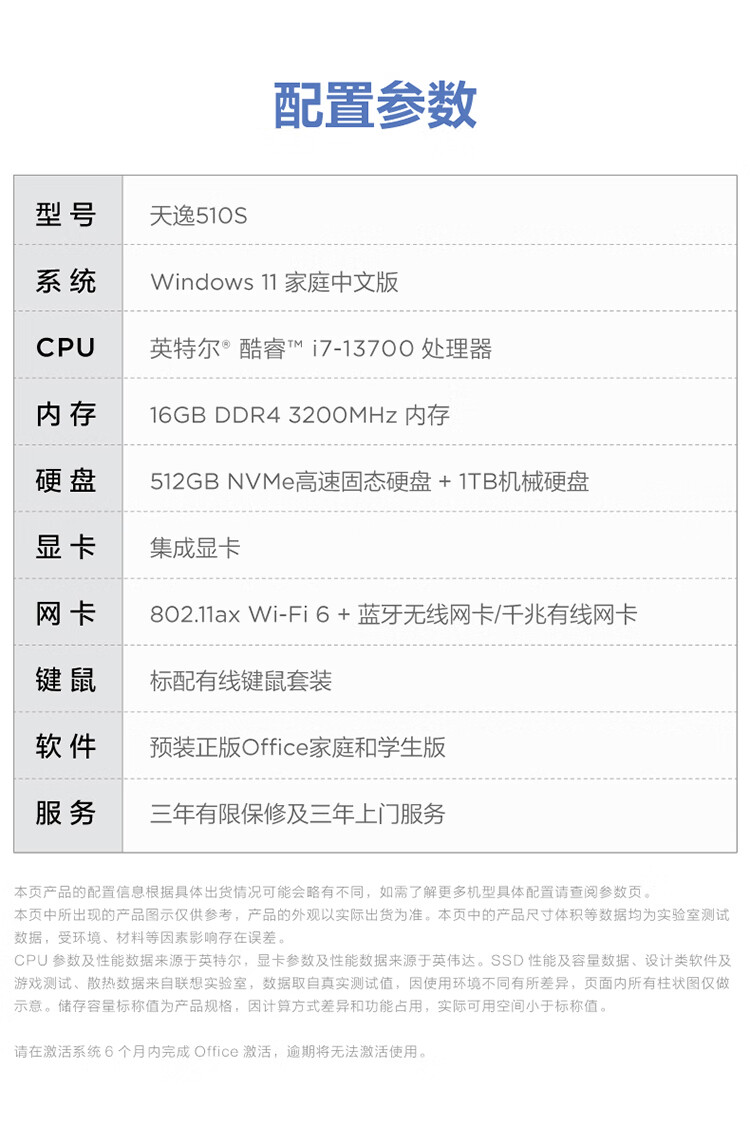 联想（Lenovo）商用办公家用电脑天逸510S-07IRB i7-13700 16G 1T+512SSDW-11 +27英寸