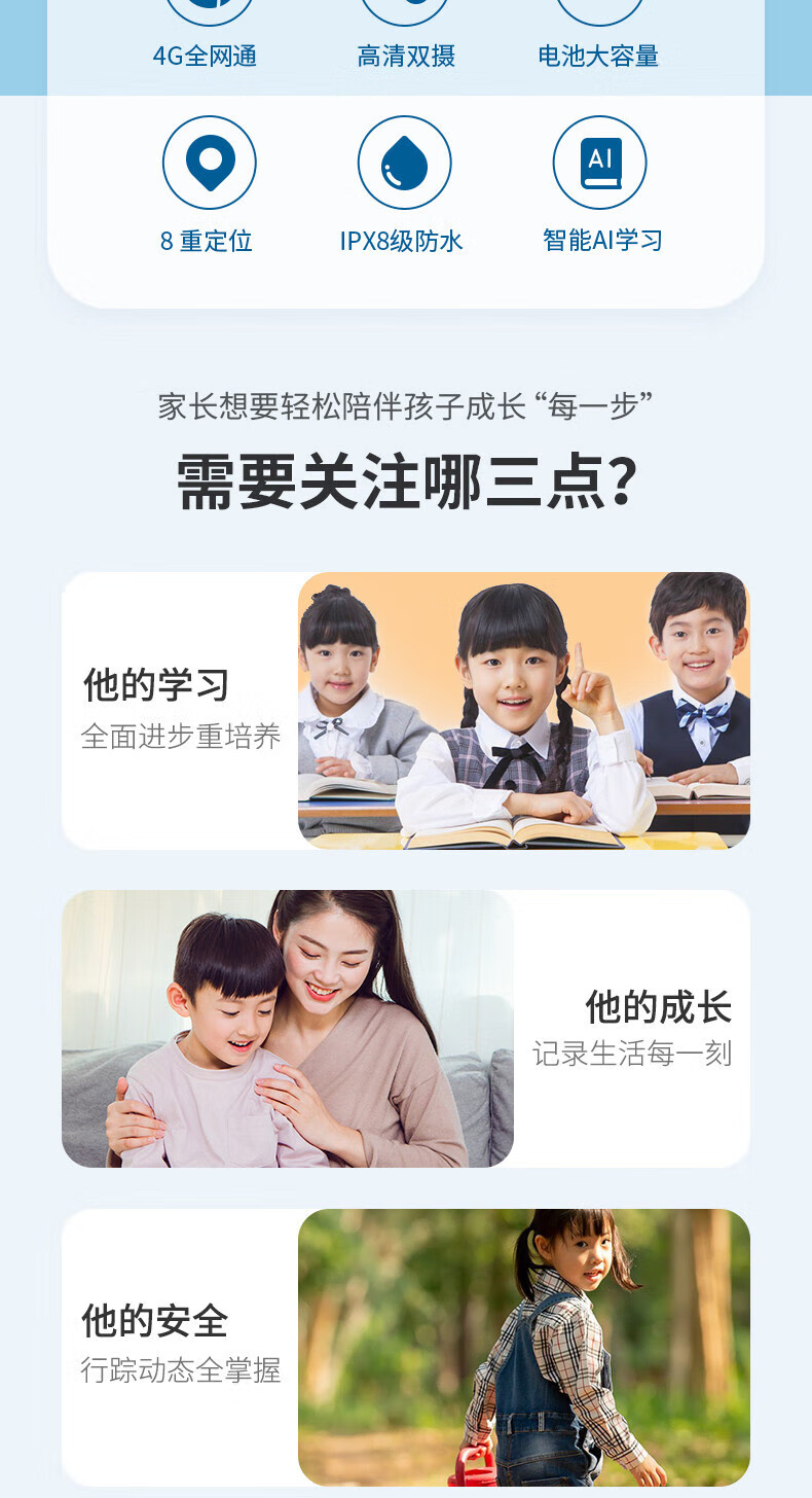 小寻 儿童电话手表视频通话4G全网通智能定位 P6S-蓝