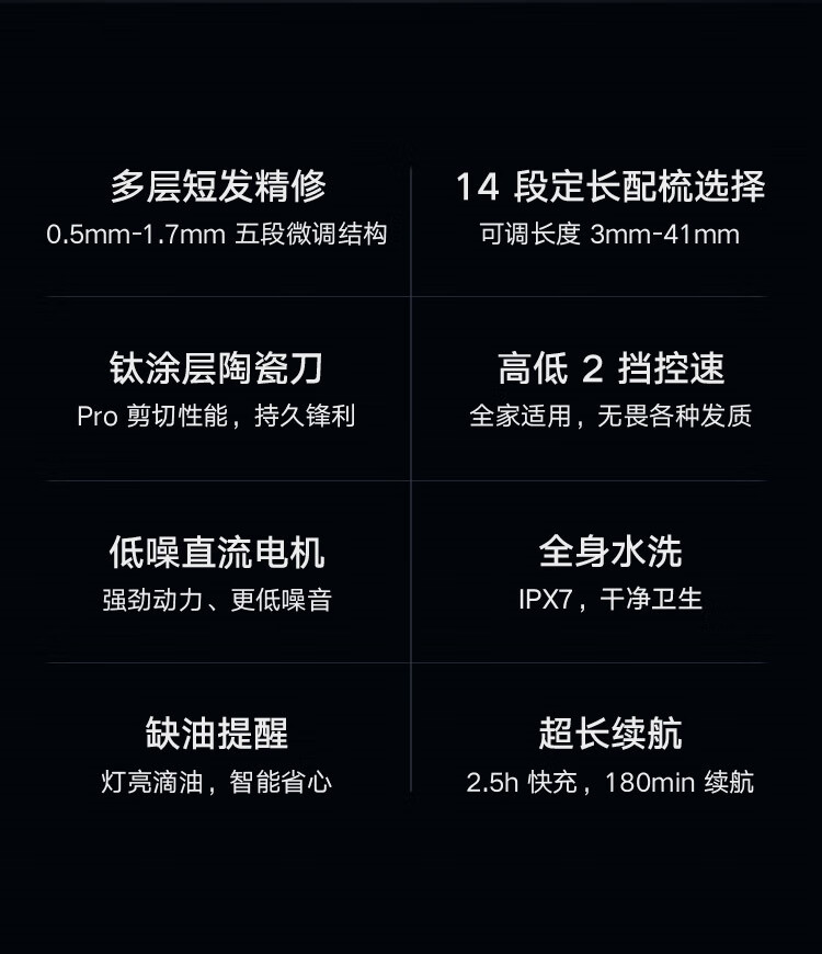 小米 理发器 成人儿童电动剪发器 电推子理发剃头刀 全身水洗超长续航 两档控速边充边用 黑色