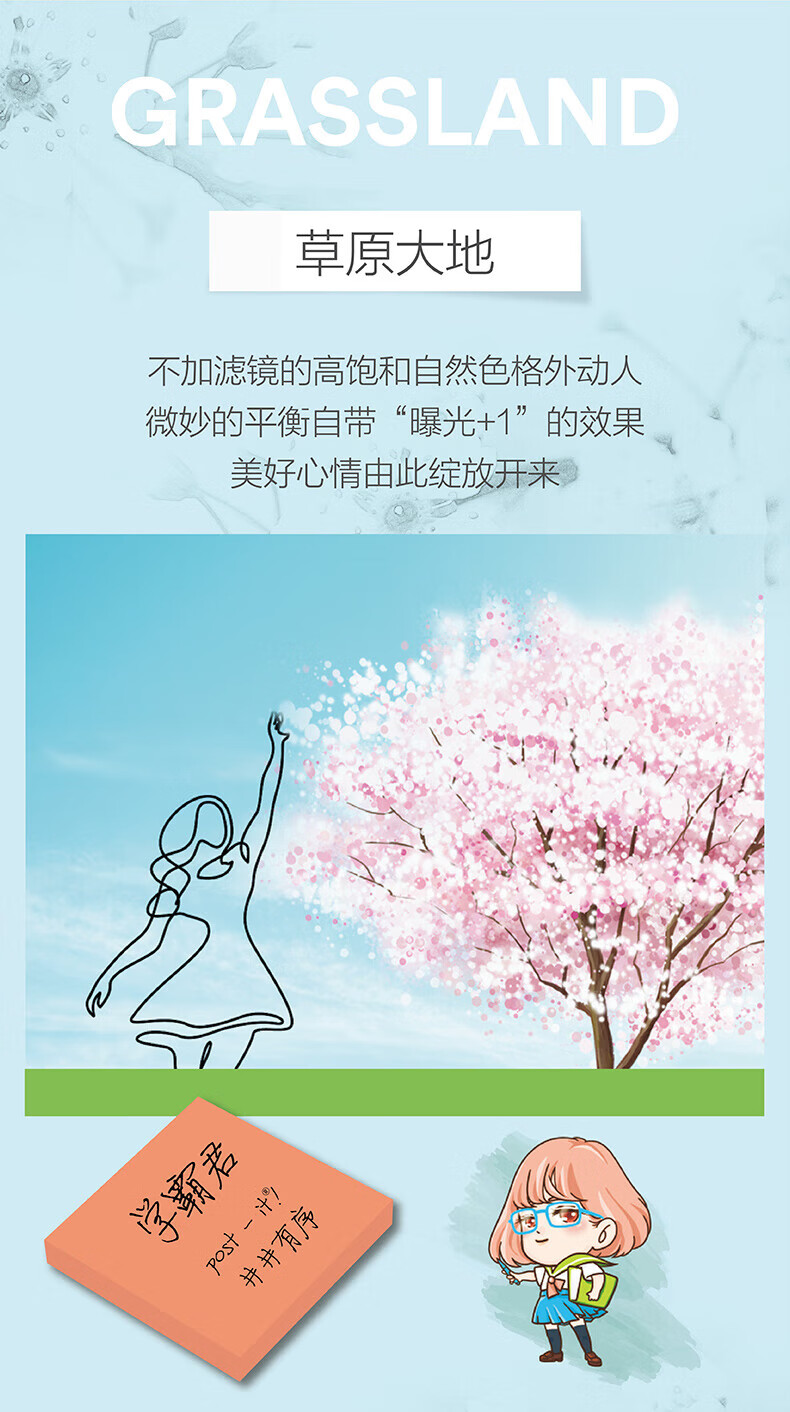 3M 色彩故事系列便利贴 便条纸/报事贴/便签纸/便签本 办公用品 6包装 700SS-MC-4 草原大地