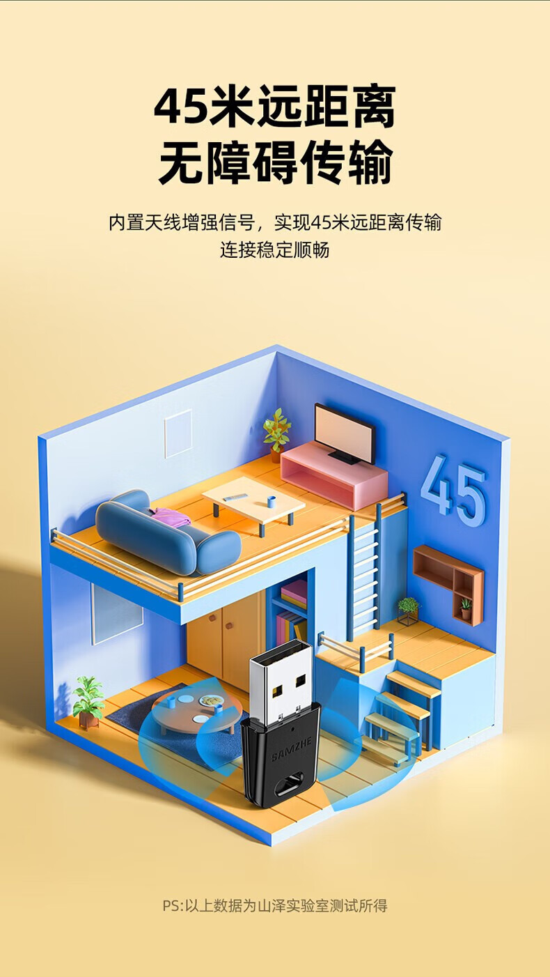 SAMZHE 山泽USB蓝牙适配器5.1发射器免驱动PC台式机笔记本接手机无线蓝牙【蓝牙接收+发射器5.1版】BT51H