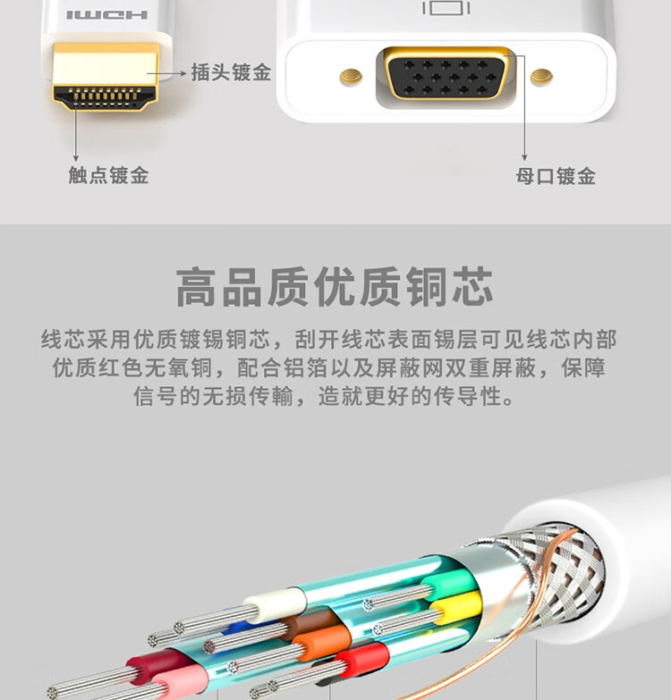 SAMZHE 山泽适用于华为小米盒子投影仪HDMI转VGA转换器带音频接口转换器HDMI转VGA黑【带音频】ZH-22