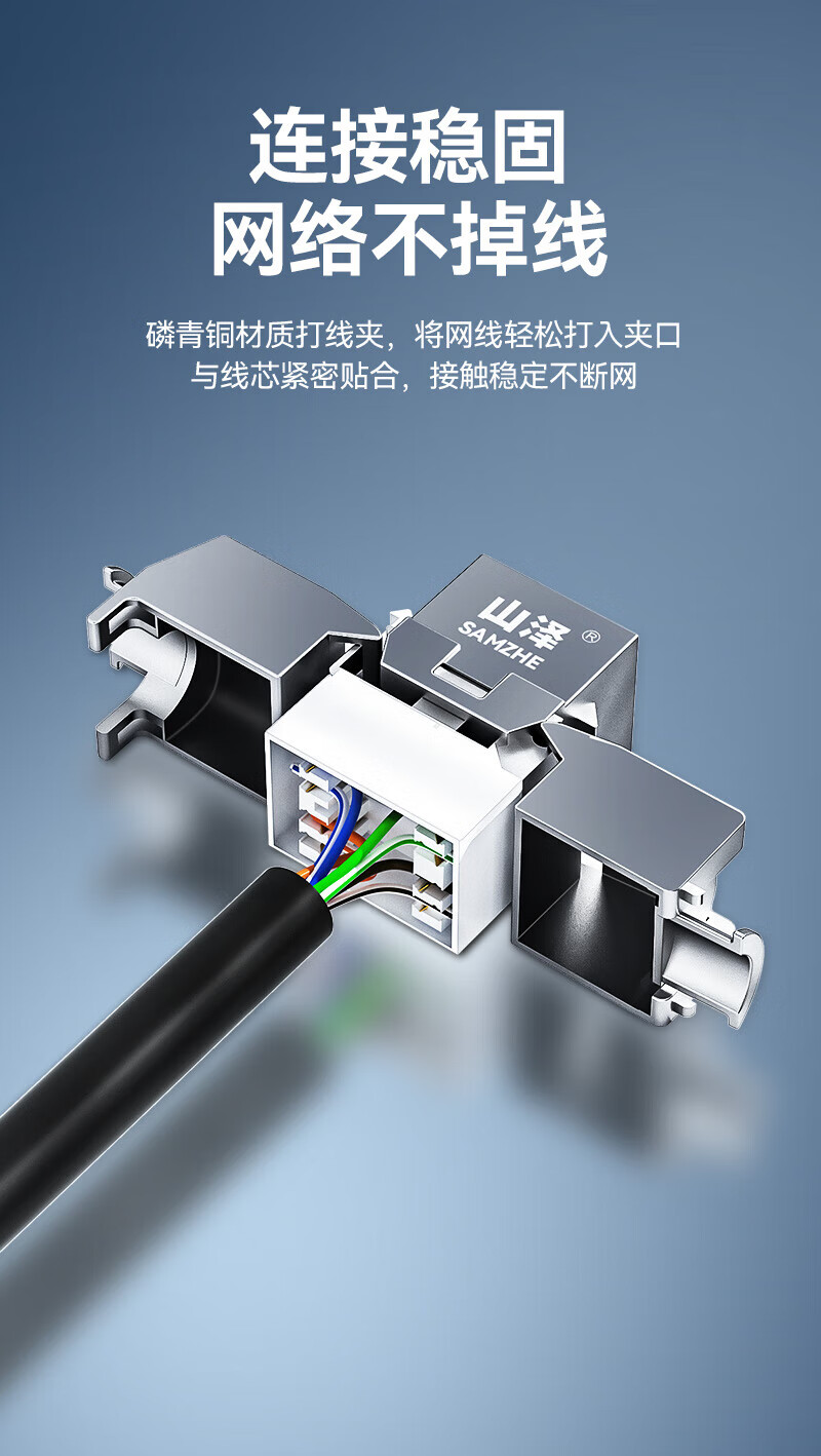 SAMZHE 山泽六类网络模块CAT6千兆网线插座面板屏蔽免打模块RJ45水晶头母座网线连接头WPB-016