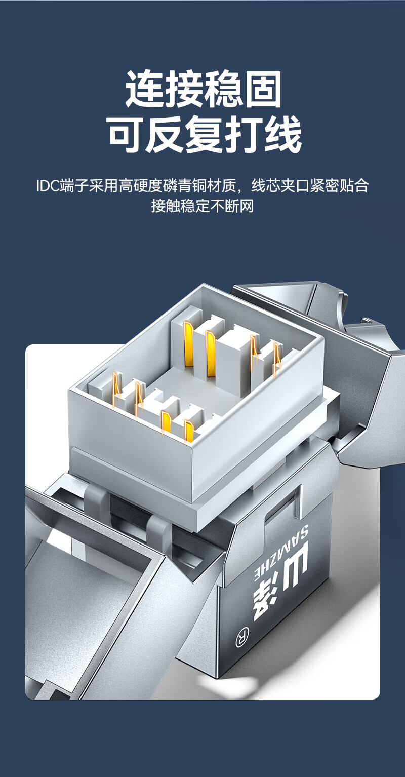 SAMZHE 山泽六类网络模块CAT6千兆网线插座面板屏蔽免打模块RJ45水晶头母座网线连接头WPB-016