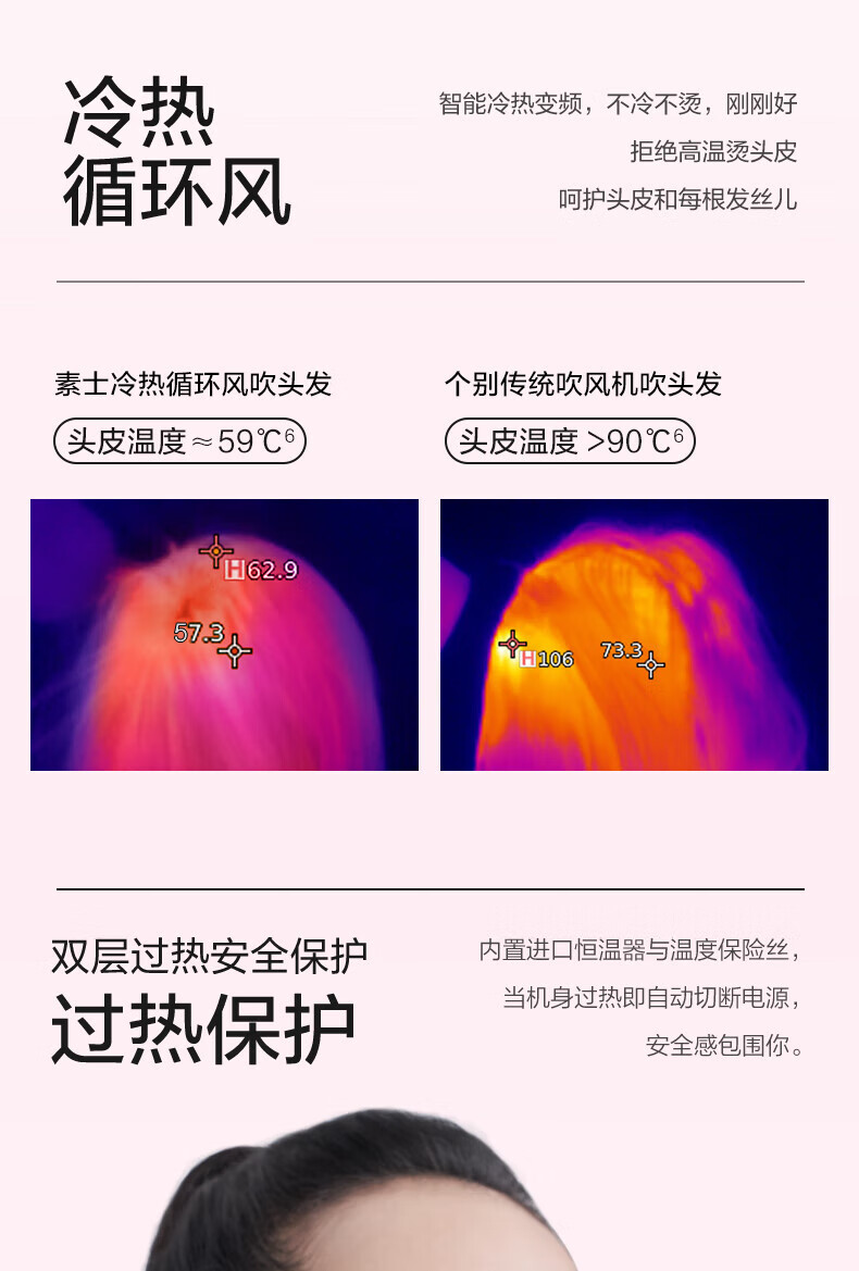 素士(SOOCAS)吹风机负离子护发家用大功率H5 粉金色风力速干电吹风筒宿舍用学生党电吹风