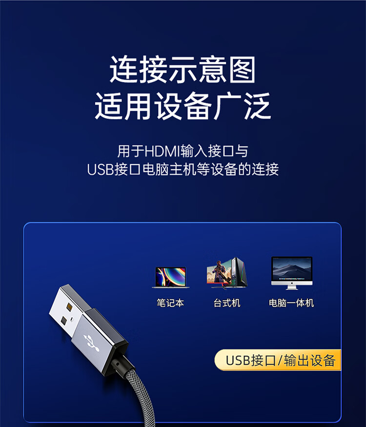 SAMZHE 山泽视频采集卡switch游戏HDMI母转USB采集器线笔记本手机直播0.15米铝合金尼龙编织CJQ-015B