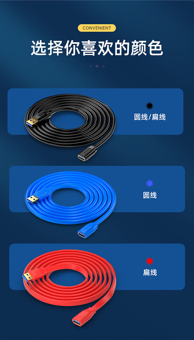 SAMZHE 山泽USB延长线usb3.0高速传输数据线公对母AM/AFU盘鼠标键盘加长线扁平黑色3米AP-330