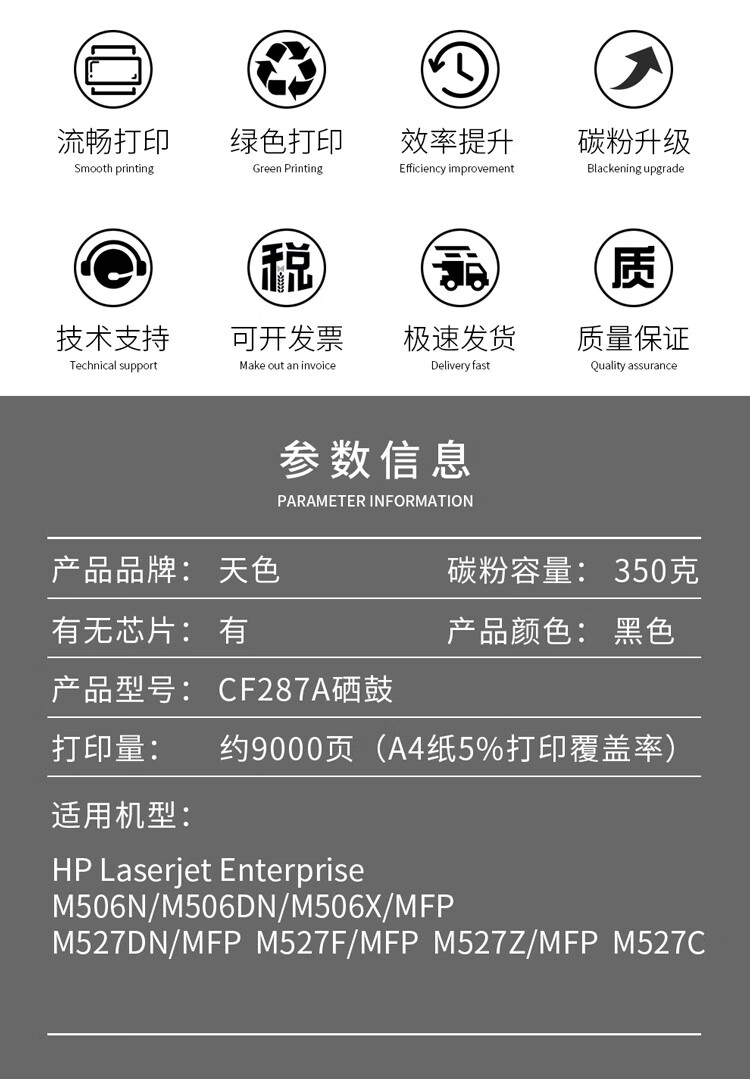 天色（TIANSE）CF287A硒鼓适用惠普HP LaserJet Pro M501n? M501dn M506x M527z M527dn墨盒-9000页标容