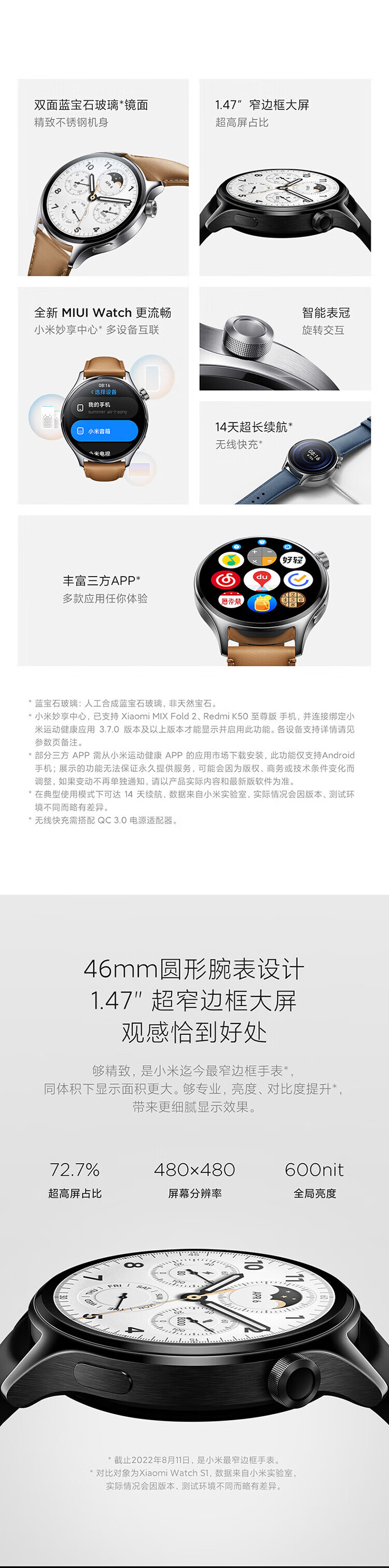 小米 手表 S1 Pro 黑色不锈钢表壳（黑色氟橡胶表带）智能手表 智能旋转表冠 Xiaomi Watch S1 Pro