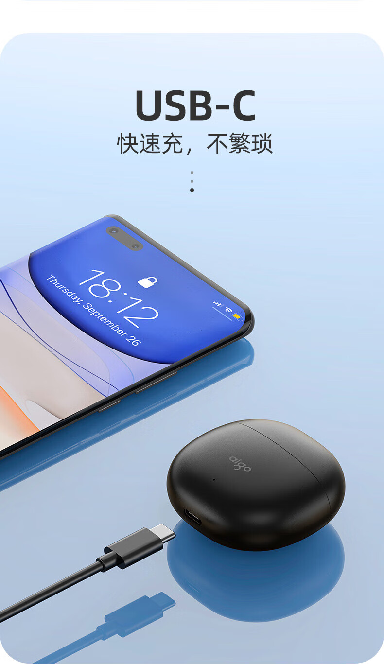 aigo爱国者 无线蓝牙耳机通话半入耳游戏运动 苹果华为小米安卓通用TA80白 【ENC双麦通话降噪】