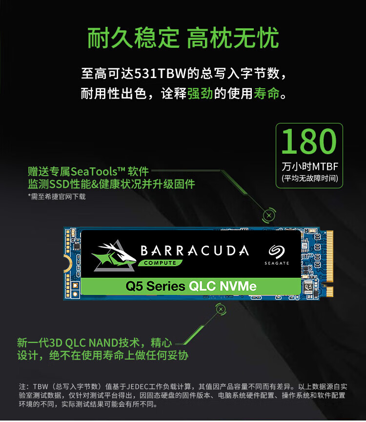 希捷（SEAGATE）500GB固态硬盘 PCIe NVMe SSD 酷鱼Q5 ZP500CV3A001