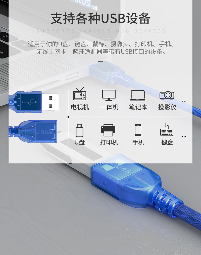 SAMZHE 山泽USB延长线usb2.0高速传输数据线公对母AM/AFU盘鼠标键盘加长线透明白-5米UK-505
