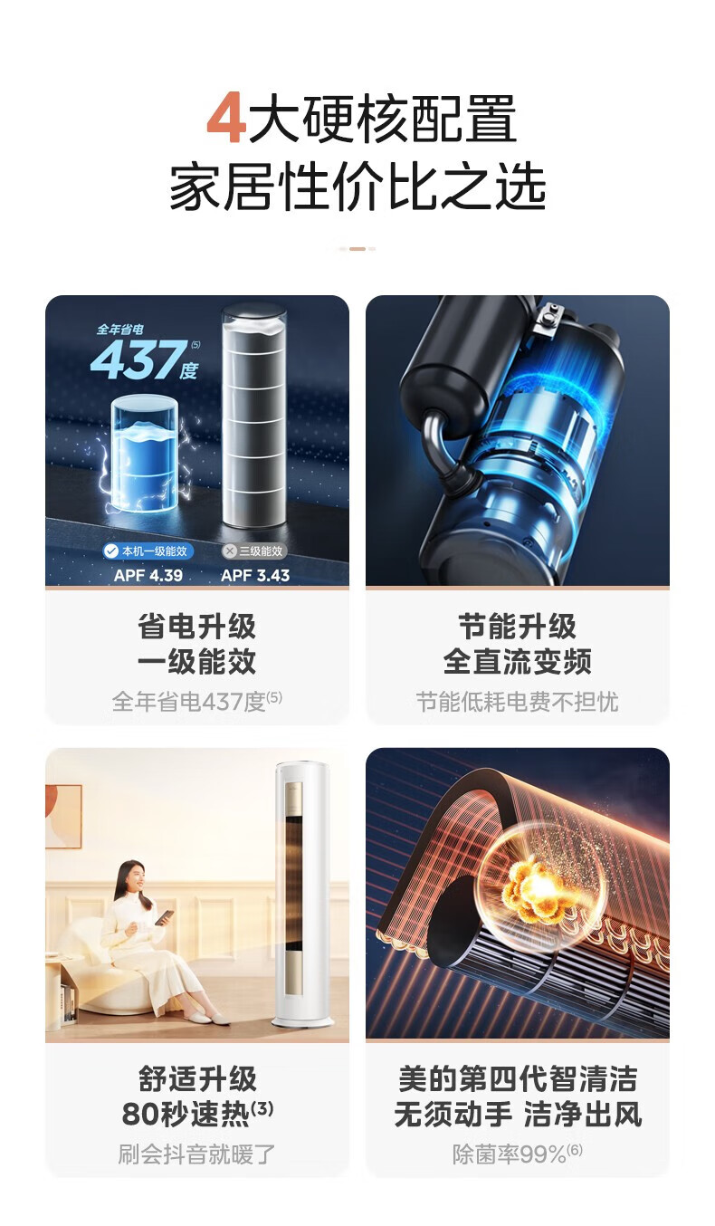 Midea空调柜机 FUN星 新一级能效变频冷暖 家用客厅圆柱立柜式空调 智能家电 3匹KFR-72LW/N8MHA1