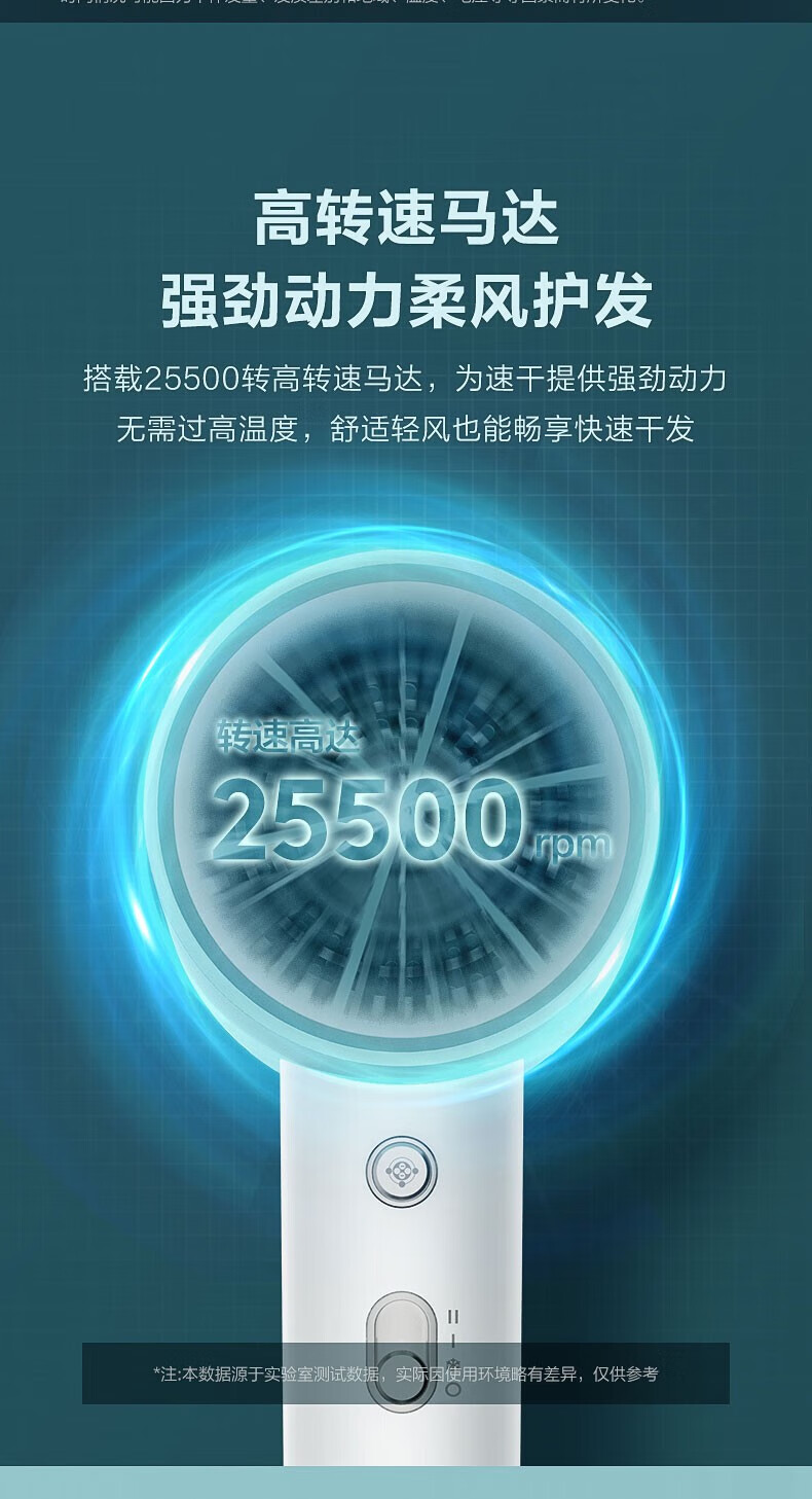 Midea电吹风 1700W 负离子护发 速干柔顺 可拆风嘴 三挡风温 MB-AJ0701