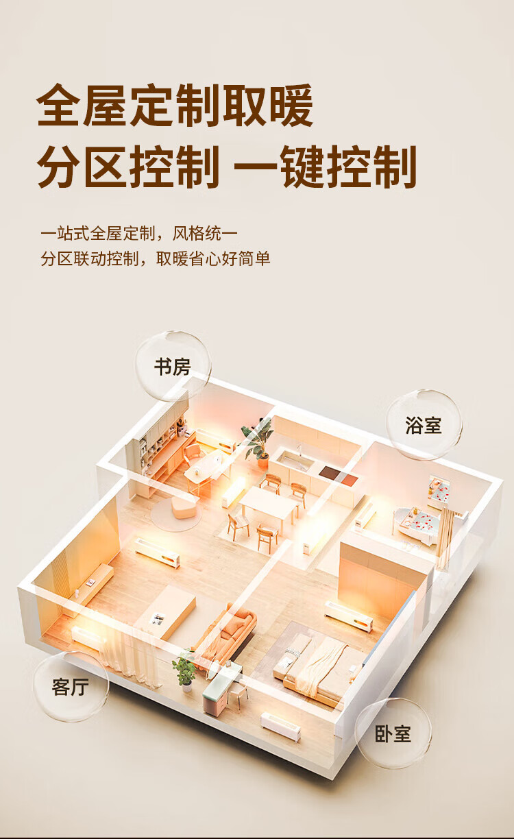 Midea踢脚线取暖器电暖器电暖气家用暖风机石墨烯取暖器浴室热风机【旗舰智能】可拆分加湿 HDW22PD
