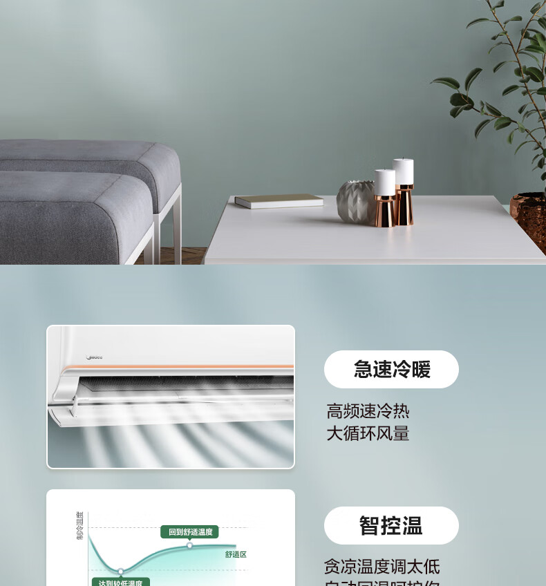 Midea美的2匹 新三级能效 变频冷暖 壁挂式空调挂机 智能家电 自清洁 KFR-50GW/G2-3