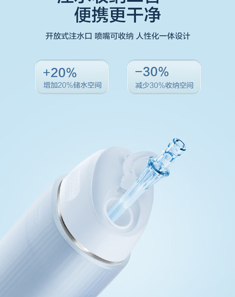 Midea冲牙器正畸洗牙器MINI二合一水牙线洁牙器便捷伸缩呵护牙龈70天长续航+3个喷嘴海盐蓝MC-BL0203