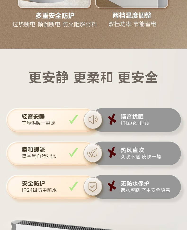 Midea石墨烯踢脚线取暖器 家用电暖器 浴室IP24级防水电暖气片移动地暖客厅卧室 经典旋钮款 HDV22U