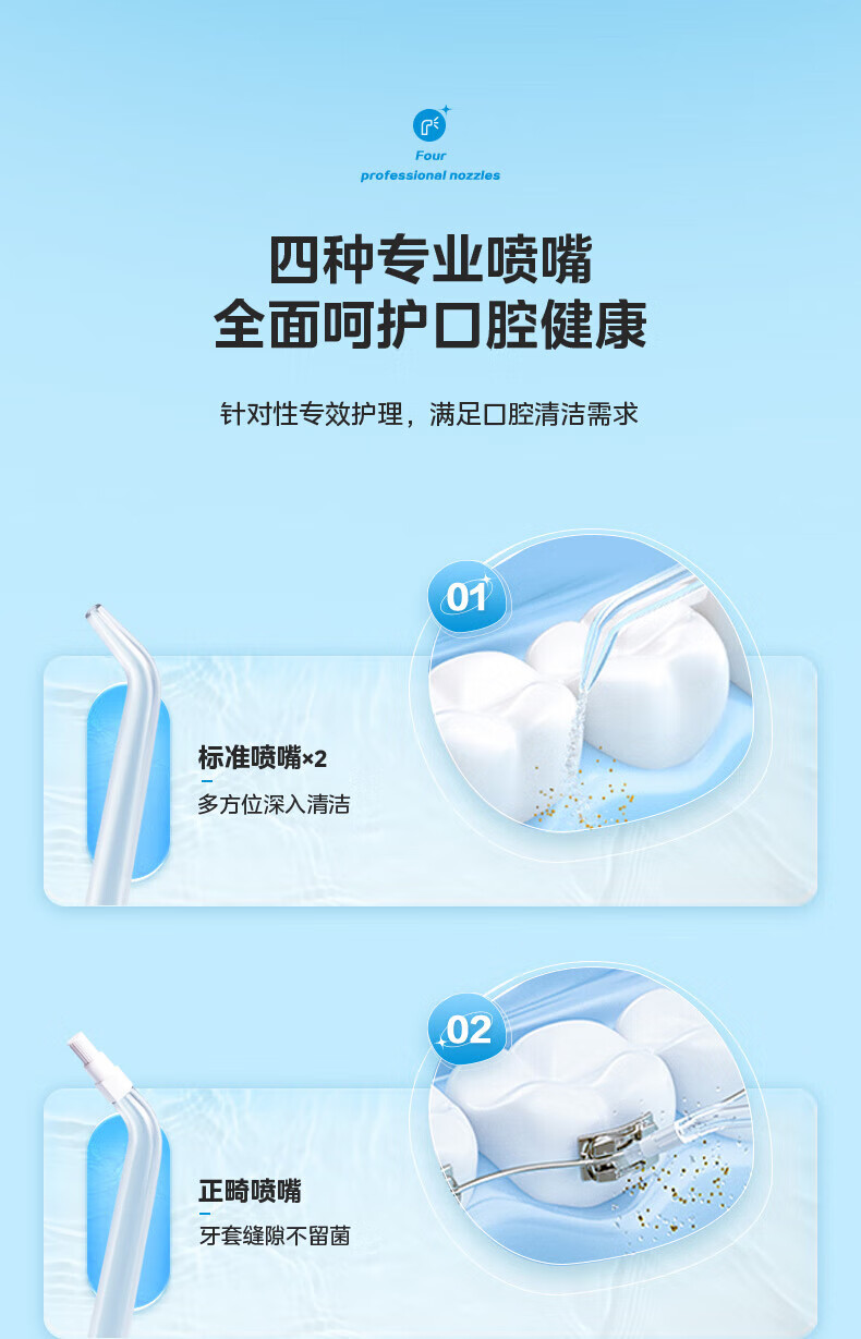 Midea冲牙器洗牙器水牙线预防牙结石家用便携正畸适用 小蓝鲸-蓝 礼物 MC-BJ0102
