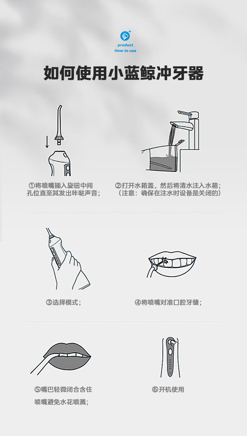 Midea冲牙器洗牙器水牙线预防牙结石家用便携正畸适用 小蓝鲸-蓝 礼物 MC-BJ0102