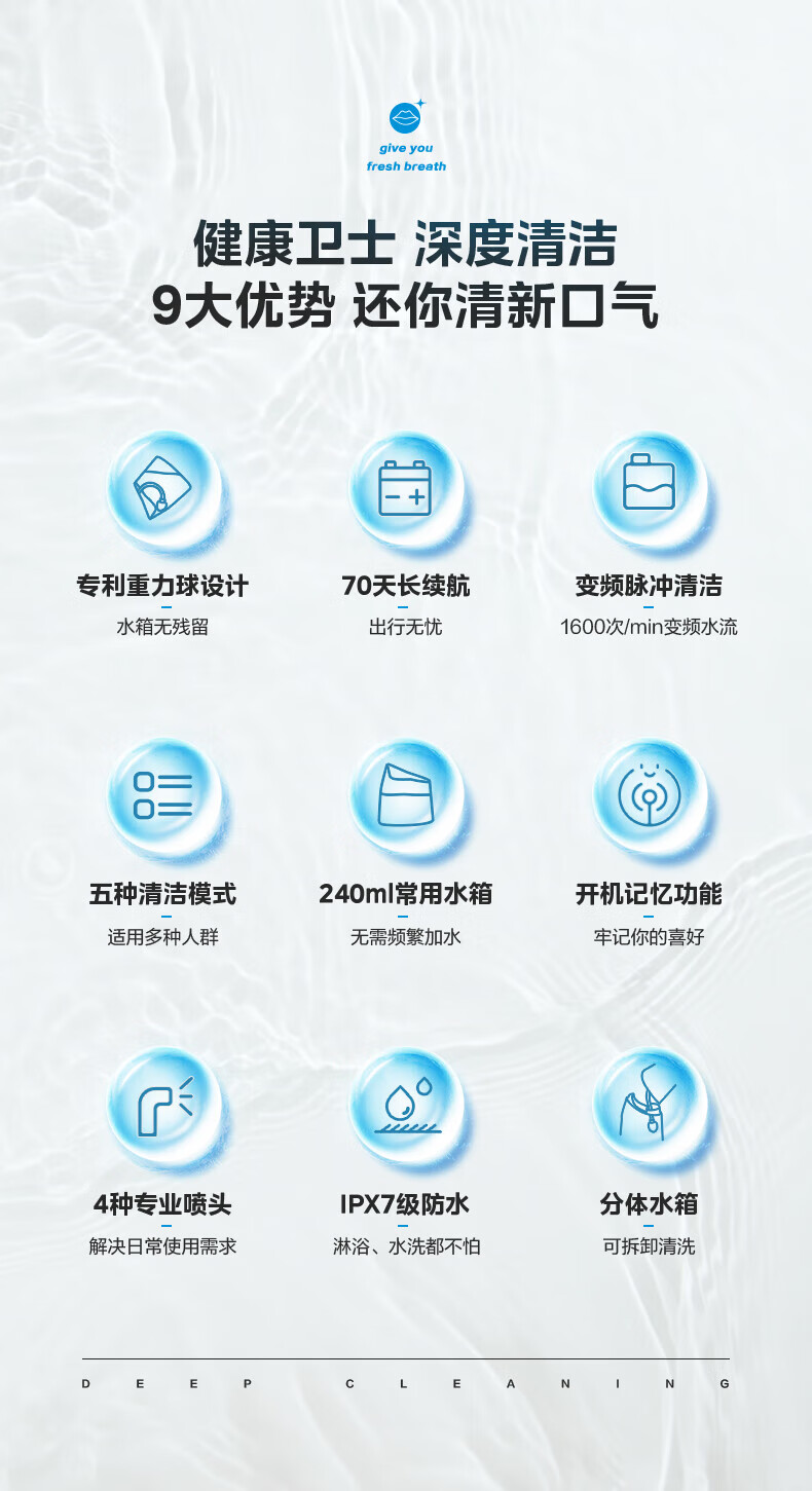 Midea冲牙器洗牙器水牙线预防牙结石家用便携正畸适用 小蓝鲸-蓝 礼物 MC-BJ0102