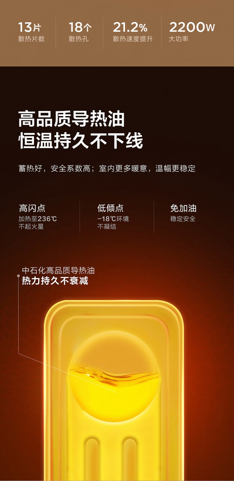 Midea“白玉”取暖器/电暖气片家用/取暖炉/加湿烘衣/13片大面积劲暖/电热油汀取暖器HYX22N