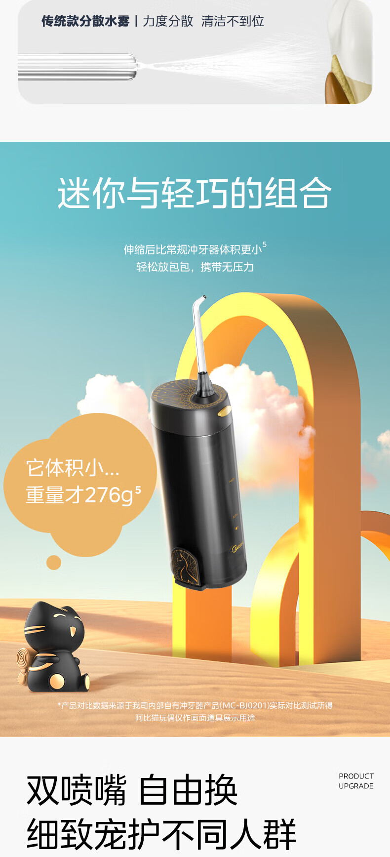 Midea冲牙器 洗牙器 便携伸缩款 家用洁牙器 正畸适用 阿比猫MC-BI0202 情人节礼物