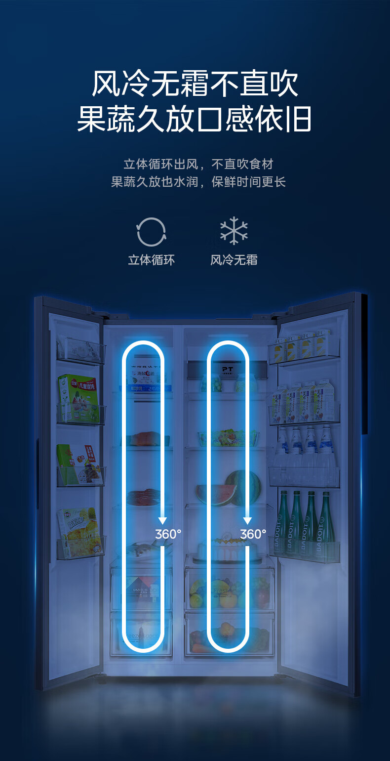 美的（Midea）550升变频一级能效对开双开门超薄家用电冰箱嵌入大容量无霜净味BCD-550WKPZM(E）