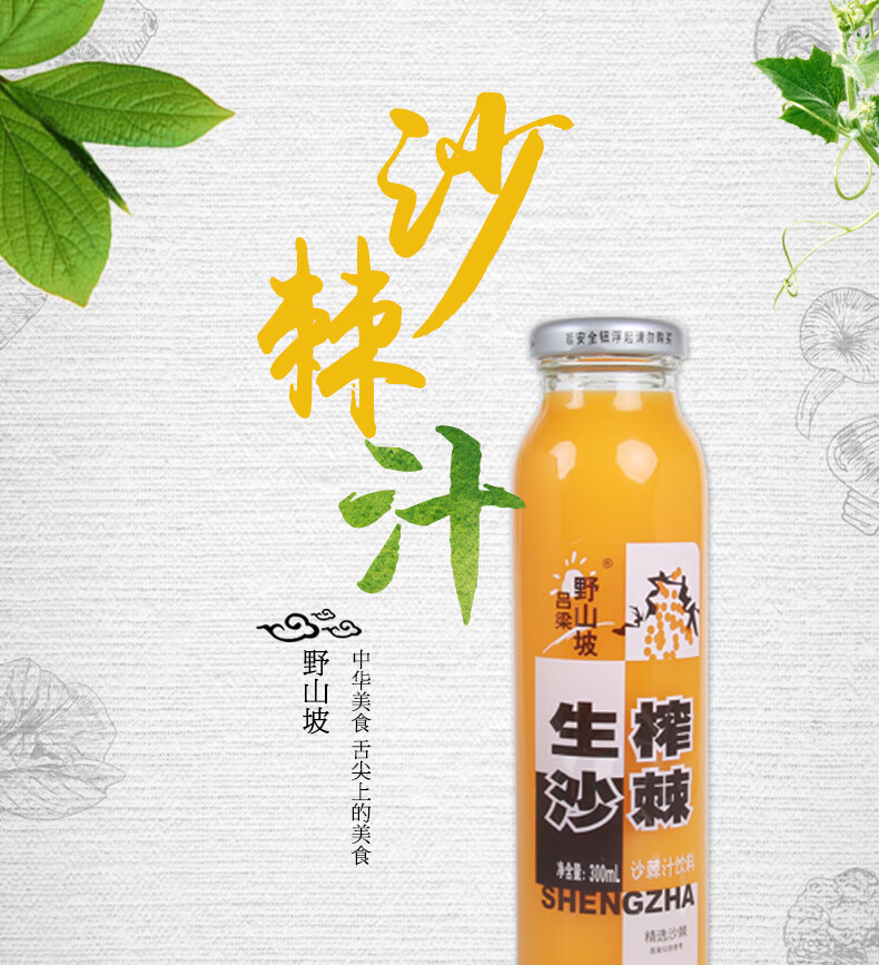 吕梁野山坡 沙棘汁原浆生榨沙棘果汁 300ml*8瓶 山西特产饮料