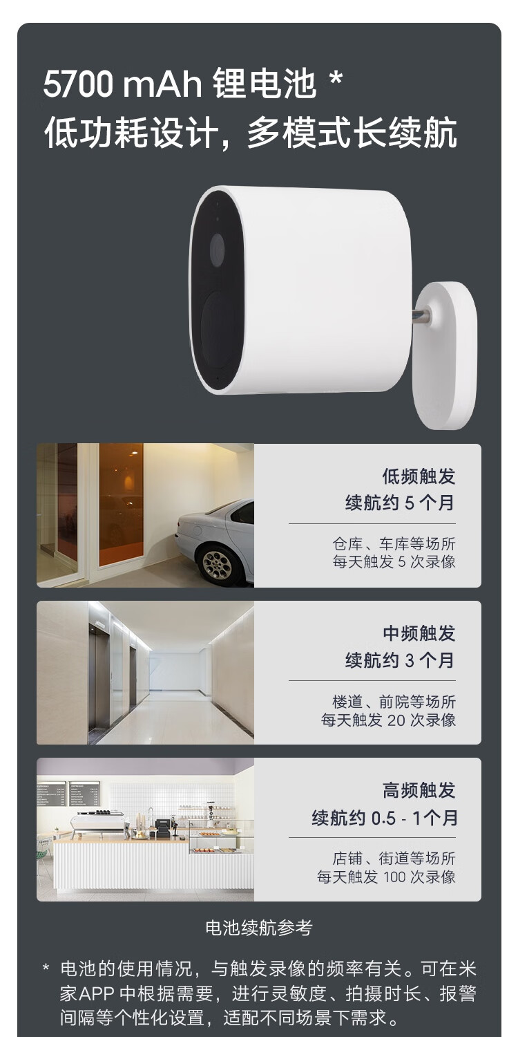 小米室外摄像机 无线安装 IP65级防尘防水 130°广角视野 【电池板】小米室外摄像机 电池版