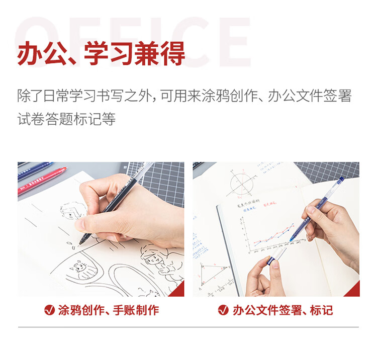 得力（deli）大容量全针管中性笔签字笔 笔芯笔身一体化0.5mm蓝色12支/盒 A116 3盒装