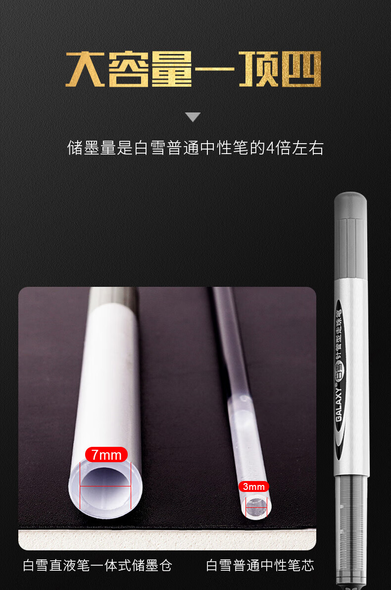 白雪(snowhite)全针管直液笔 0.5mm中性笔直液式走珠笔签字笔办公用品水笔 黑色 12支/盒 PVN-166