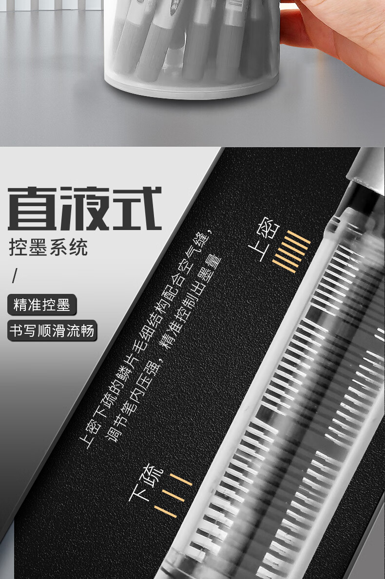 白雪(snowhite)全针管直液笔 0.5mm中性笔直液式走珠笔签字笔办公用品水笔 黑色 12支/盒 PVN-166