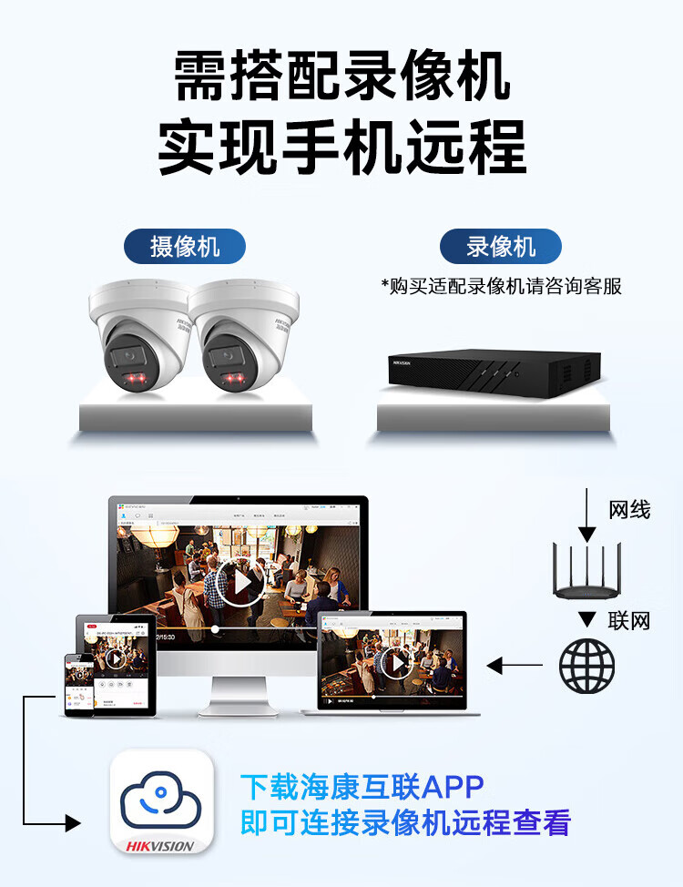 海康威视 HIKVISION 监控器摄像头家用600万超高清红外也是电户外防水拾音手机远程安防设备3366WDV3-I 6mm