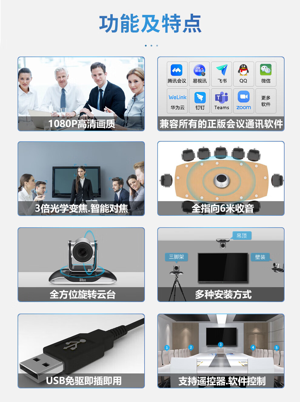 易视讯 中型视频会议室解决方案 适用于20-60㎡(无线全向麦克风+电脑视频会议摄像头系统设备机)YSX-C27