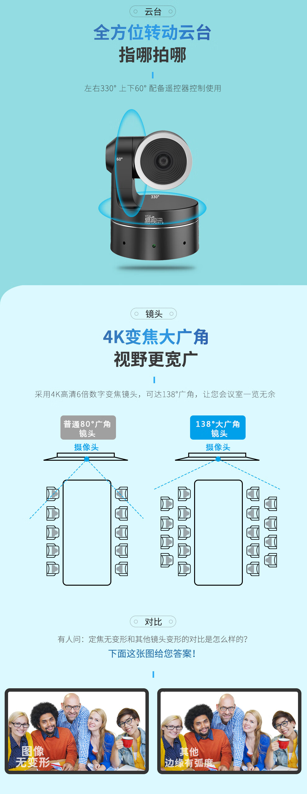 易视讯 851万像素4K超清视频会议摄像头GT-4KC11 大广角/USB免驱录播直播网课教育医学商务会议系统设备机