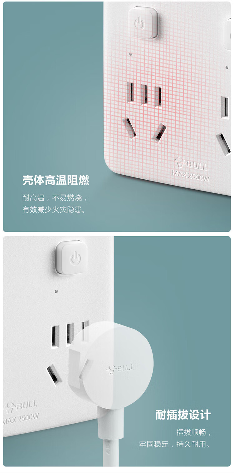 公牛（BULL）86型转换插头/插座/转换插座/电源转换器/一转四转换插头 适用于卧室厨房 4位分控 GN-93223