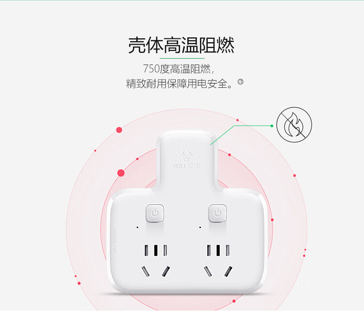 公牛（BULL）转换插头/品字形一转二插座/无线转换插座/电源转换器 适用于卧室厨房 2位分控插座 GN-96023