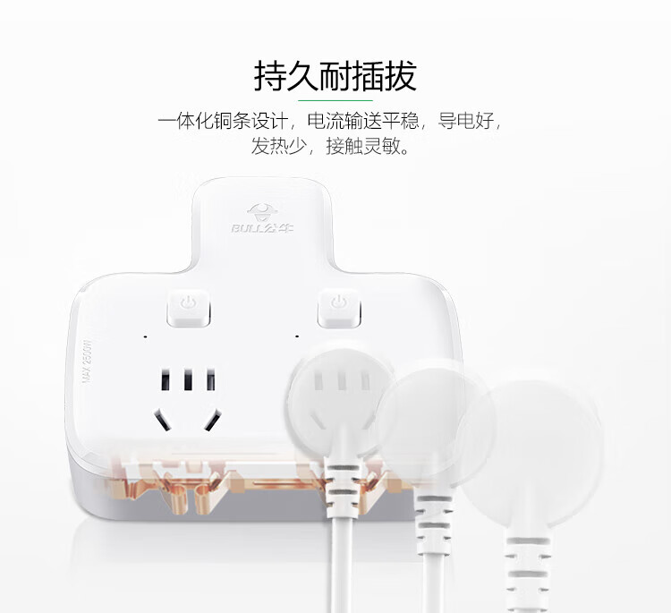 公牛（BULL）转换插头/品字形一转二插座/无线转换插座/电源转换器 适用于卧室厨房 2位分控插座 GN-96023