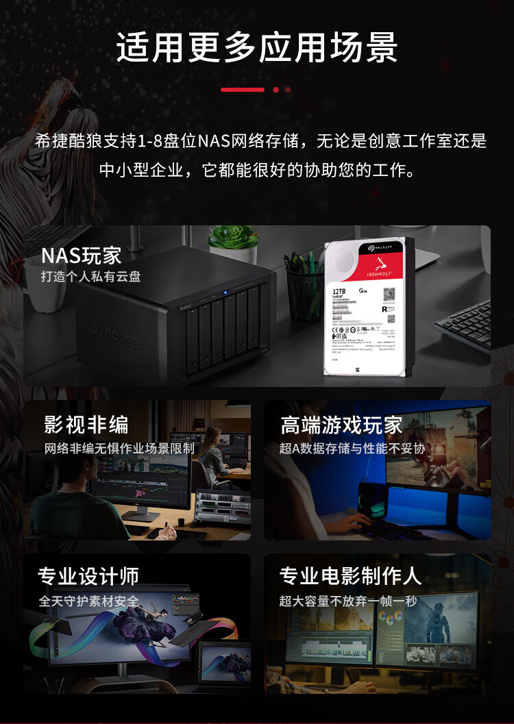 希捷(SEAGATE)NAS硬盘 PMR CMR垂直磁记录 网络存储 SATA酷狼 数据恢复 10TB(ST10000VN000)原厂数据救援