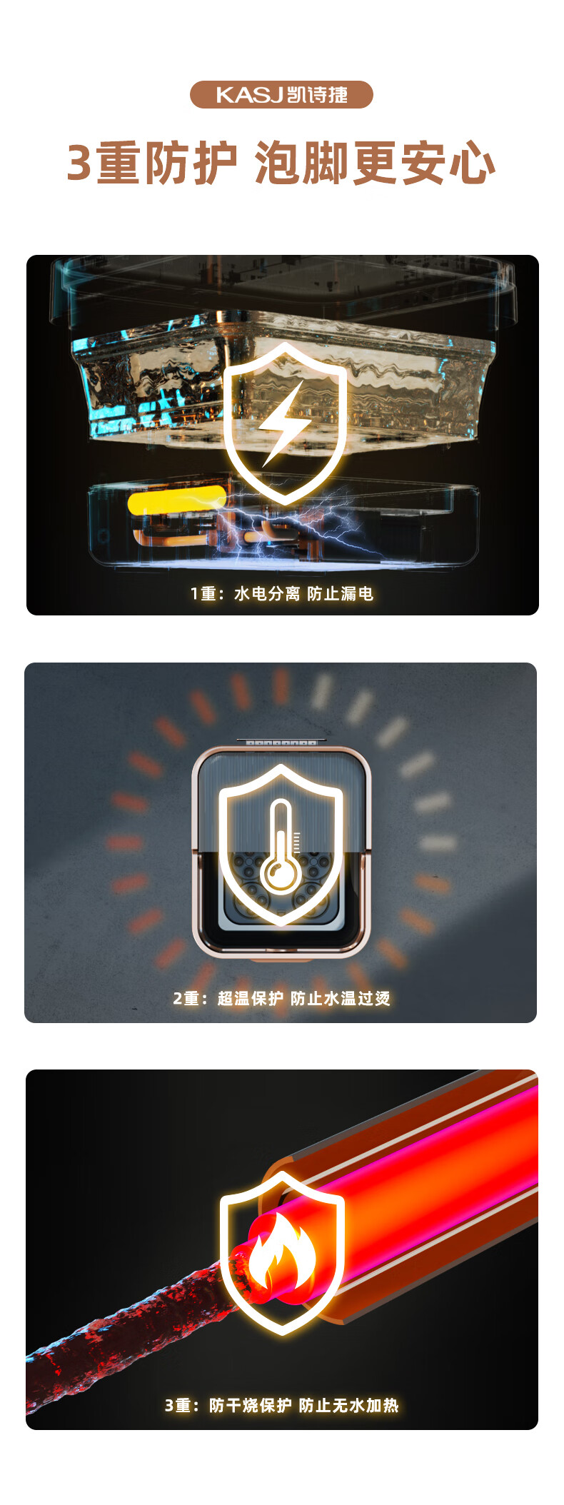 凯诗捷（KASJ）折叠泡脚桶洗脚盆按摩加热足浴盆洗脚桶足浴桶 T1 月影橙