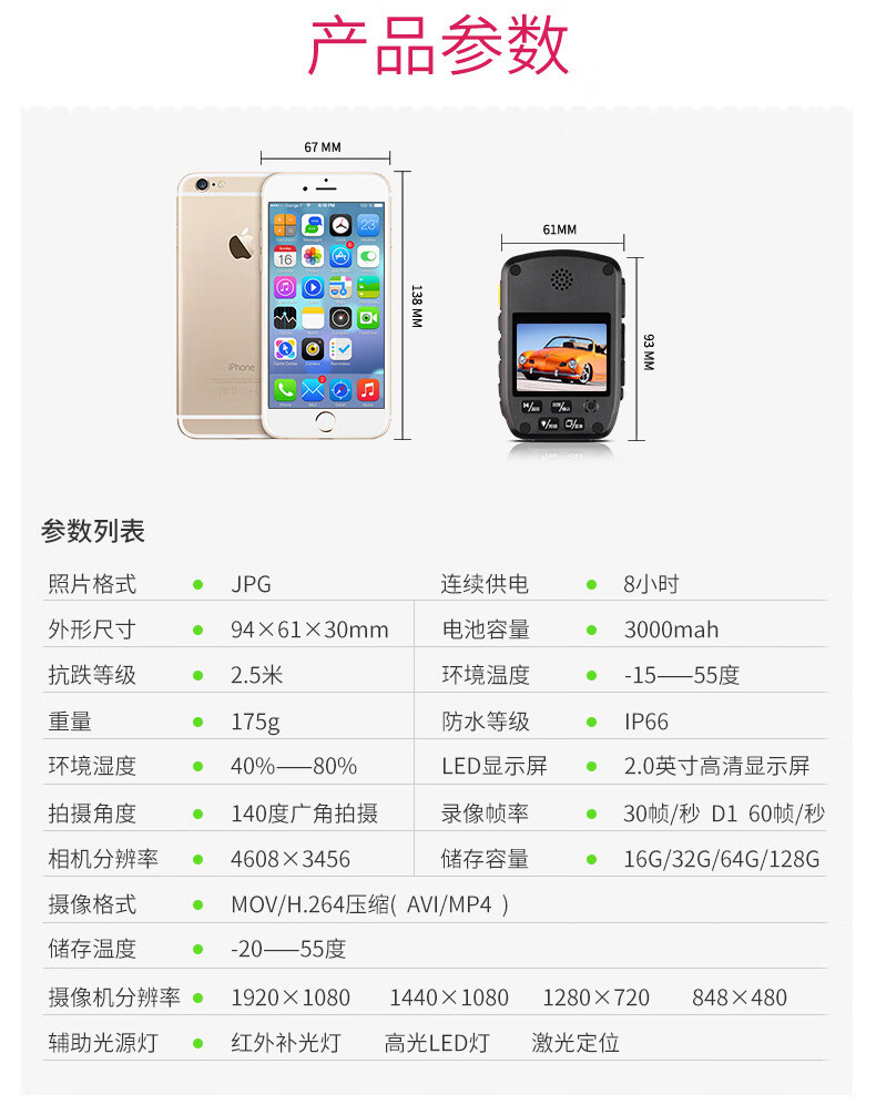 执法专家DSJ-V6 执法记录仪高清红外夜视1080P现场记录仪 官方标配128G