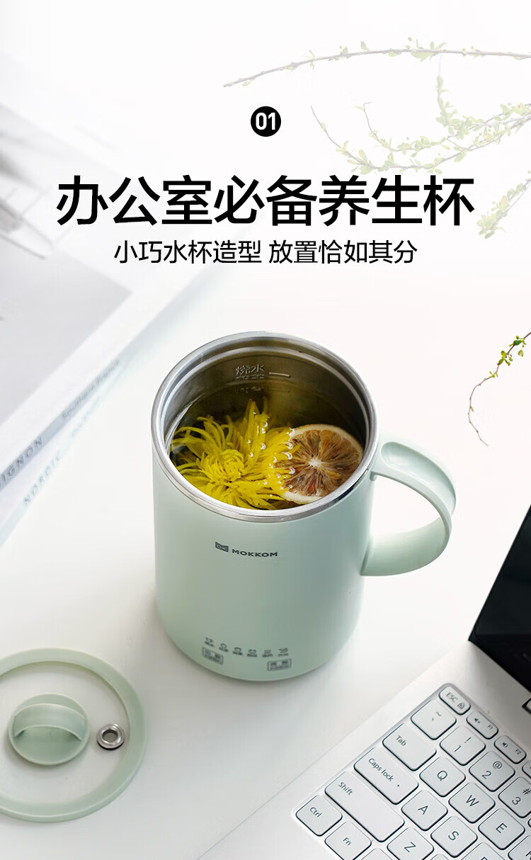 磨客养生壶迷你家用养生杯煮茶器多功能全自动烧水壶MK-389G办公室泡茶壶电炖杯 绿色