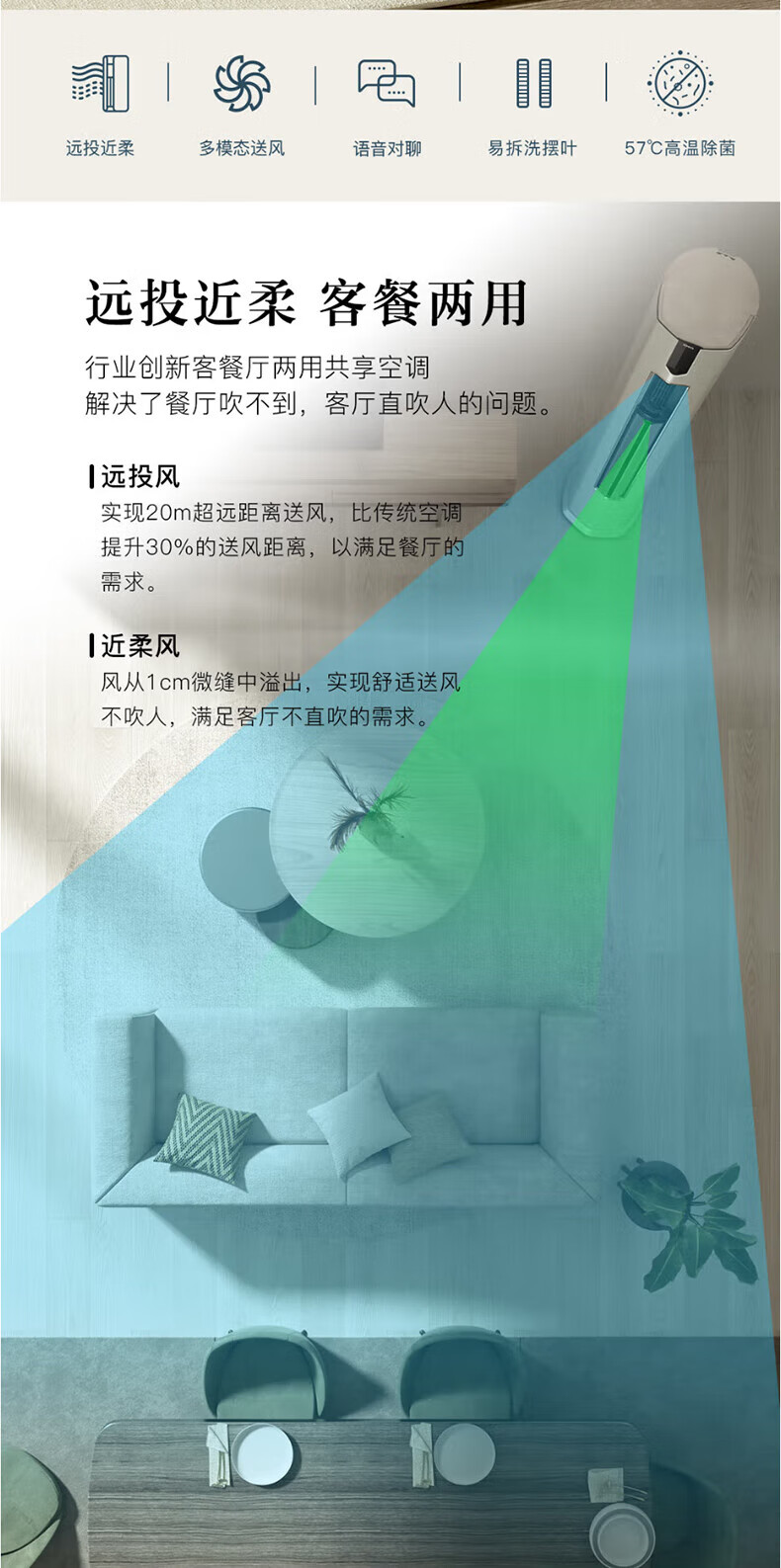 长虹（CHANGHONG）大二匹远投近柔 KFR-51LW/Q6C+R1 客餐厅共享  新一级能效 冷暖变频空调