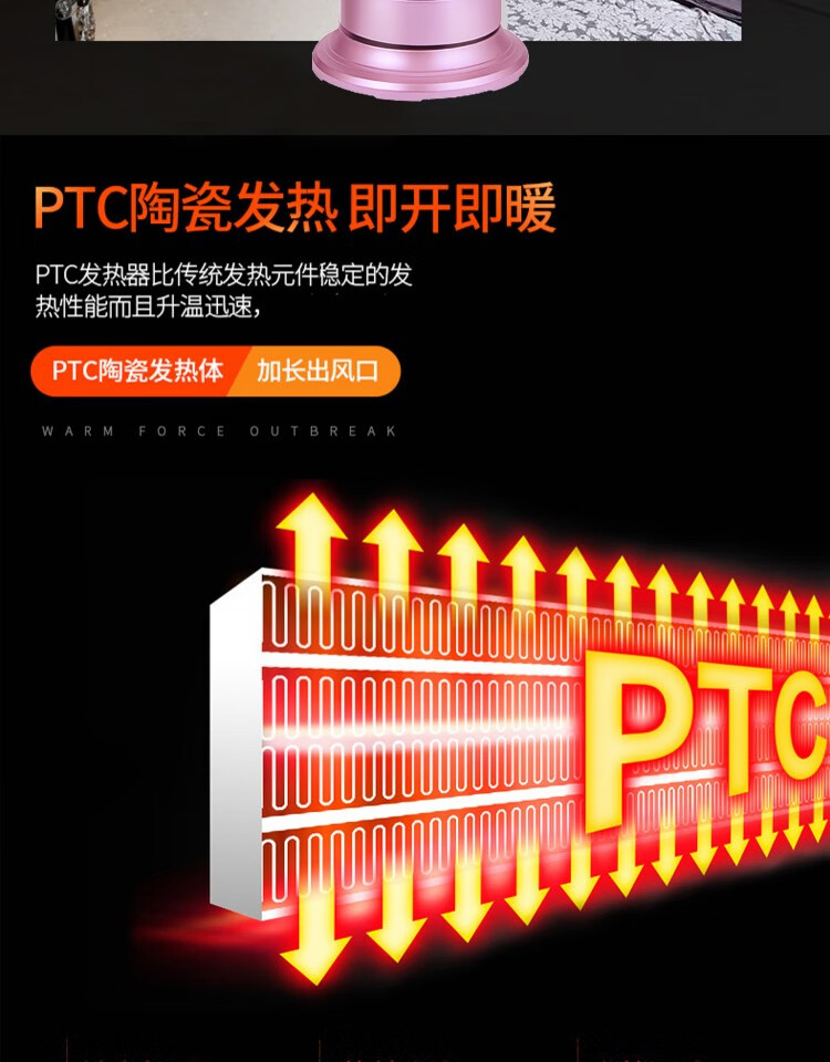 长虹（CHANGHONG）取暖器家用暖风机 PTC陶瓷发热 不耗氧 健康舒适 CDN-RN16PT两档调节家用电暖器