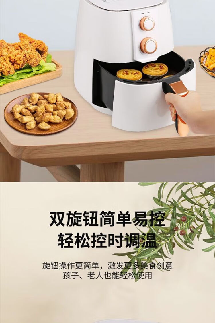 长虹（CHANGHONG）空气炸锅 5L大容量 双旋钮设计CKZ-45S01 分体式不粘涂层炸篮