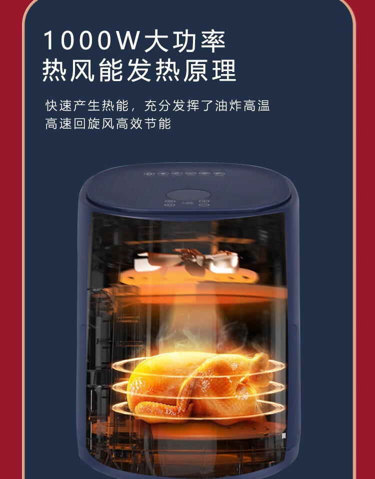 长虹（CHANGHONG）空气炸锅电脑版家用3.5L大容量触屏智能操作多功能菜单CKZ-36W11C 可调节温度时间