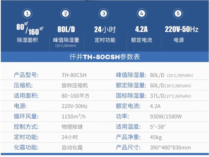 仟井（THKOM）TH-80CSH除湿机抽湿机 除湿器 白色
