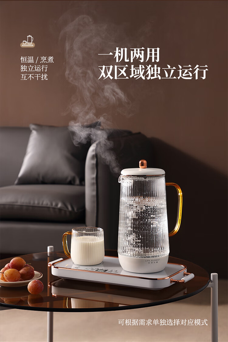 生活元素（LIFE ELEMENT）多功能养生壶D65-H01 白色煮茶壶煎药壶1.2L容量 电茶壶玻璃烧水壶智能电热水壶